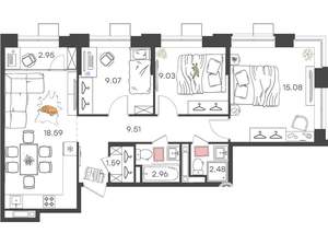 3-к квартира, вторичка, 71м2, 11/16 этаж