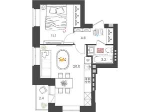 1-к квартира, вторичка, 40м2, 1/4 этаж