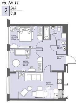 2-к квартира, вторичка, 62м2, 2/25 этаж