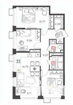 3-к квартира, строящийся дом, 68м2, 3/20 этаж