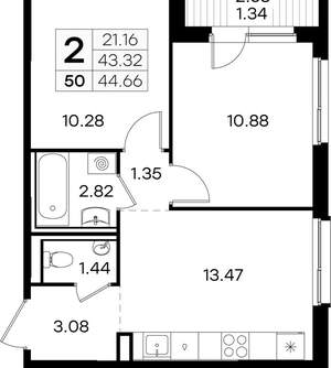 2-к квартира, вторичка, 45м2, 5/9 этаж
