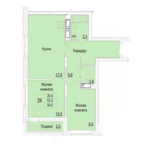 2-к квартира, вторичка, 55м2, 13/25 этаж