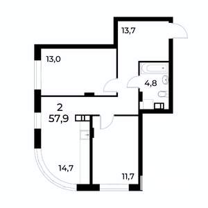 2-к квартира, вторичка, 58м2, 11/19 этаж