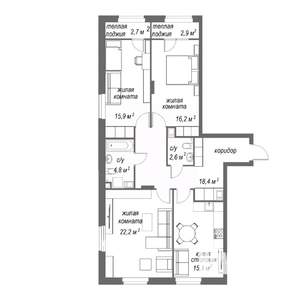 3-к квартира, строящийся дом, 101м2, 4/9 этаж