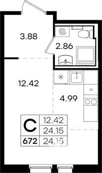 Студия квартира, вторичка, 24м2, 6/9 этаж