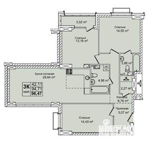 3-к квартира, вторичка, 96м2, 9/16 этаж