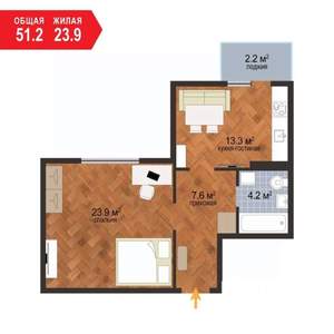 1-к квартира, вторичка, 50м2, 15/19 этаж