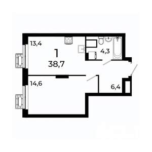 1-к квартира, вторичка, 39м2, 15/19 этаж