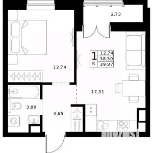 1-к квартира, строящийся дом, 40м2, 7/24 этаж