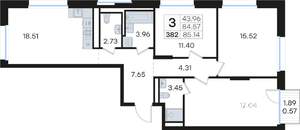3-к квартира, вторичка, 85м2, 3/13 этаж
