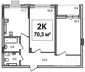 2-к квартира, строящийся дом, 70м2, 13/17 этаж