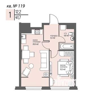 1-к квартира, вторичка, 42м2, 10/25 этаж