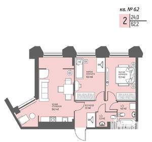 2-к квартира, вторичка, 62м2, 5/25 этаж