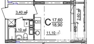 Студия квартира, строящийся дом, 19м2, 13/18 этаж