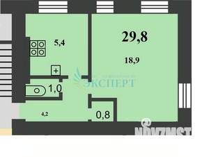 1-к квартира, вторичка, 30м2, 2/2 этаж