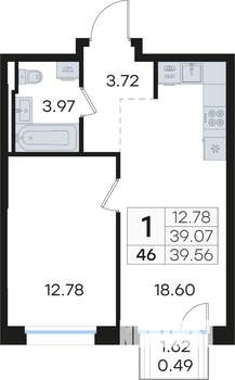 1-к квартира, вторичка, 40м2, 6/13 этаж