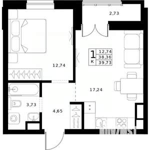 1-к квартира, строящийся дом, 40м2, 11/24 этаж
