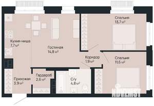 2-к квартира, вторичка, 61м2, 2/9 этаж