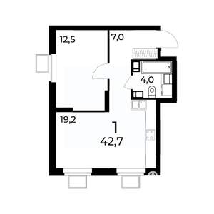 1-к квартира, вторичка, 43м2, 8/15 этаж