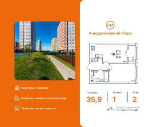 1-к квартира, вторичка, 36м2, 2/25 этаж