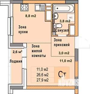 Студия квартира, вторичка, 28м2, 15/25 этаж