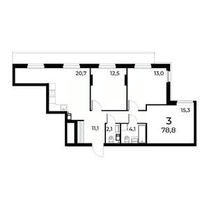 3-к квартира, вторичка, 79м2, 5/15 этаж