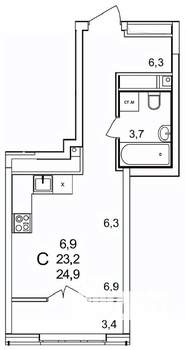 Студия квартира, строящийся дом, 25м2, 25/25 этаж