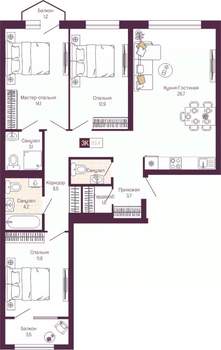3-к квартира, вторичка, 91м2, 11/14 этаж