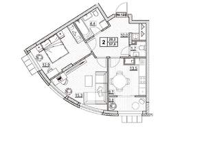 2-к квартира, строящийся дом, 58м2, 15/24 этаж