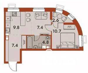 2-к квартира, строящийся дом, 43м2, 10/25 этаж
