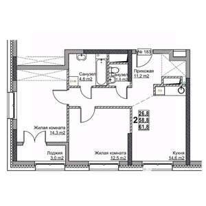 2-к квартира, вторичка, 62м2, 6/24 этаж