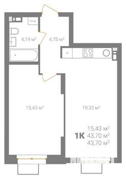 1-к квартира, вторичка, 44м2, 3/18 этаж
