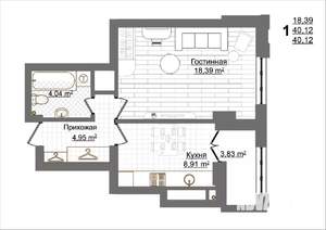 1-к квартира, вторичка, 40м2, 17/19 этаж
