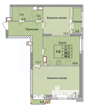 2-к квартира, вторичка, 66м2, 3/18 этаж