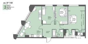 3-к квартира, вторичка, 92м2, 13/25 этаж