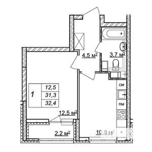 1-к квартира, строящийся дом, 32м2, 9/25 этаж