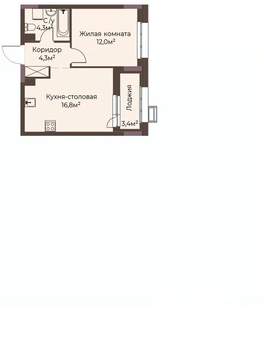 1-к квартира, строящийся дом, 41м2, 2/12 этаж