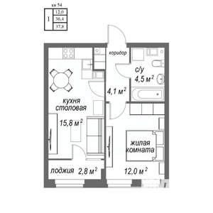 1-к квартира, строящийся дом, 38м2, 8/9 этаж