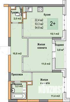 2-к квартира, вторичка, 55м2, 6/25 этаж