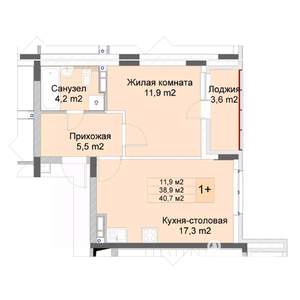 1-к квартира, строящийся дом, 41м2, 6/10 этаж