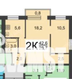2-к квартира, вторичка, 43м2, 3/5 этаж