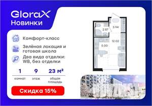 Студия квартира, вторичка, 24м2, 9/9 этаж