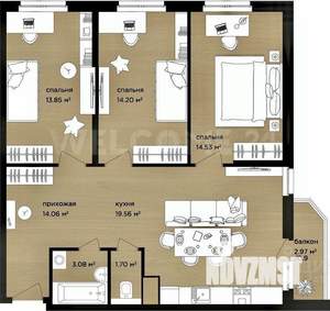 3-к квартира, вторичка, 82м2, 13/22 этаж