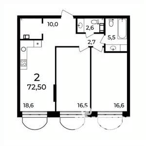 2-к квартира, вторичка, 73м2, 3/9 этаж