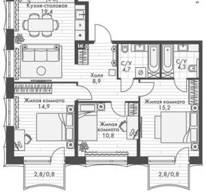 3-к квартира, вторичка, 80м2, 5/20 этаж