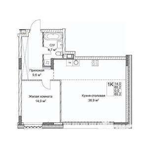 1-к квартира, вторичка, 65м2, 2/9 этаж