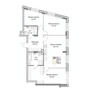 3-к квартира, вторичка, 105м2, 2/9 этаж