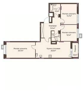 3-к квартира, строящийся дом, 97м2, 2/12 этаж