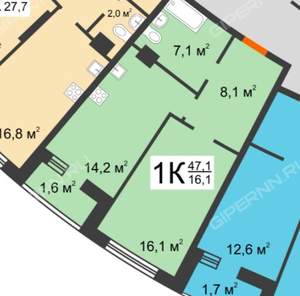 1-к квартира, вторичка, 45м2, 7/25 этаж
