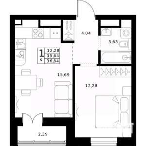 1-к квартира, строящийся дом, 37м2, 18/24 этаж